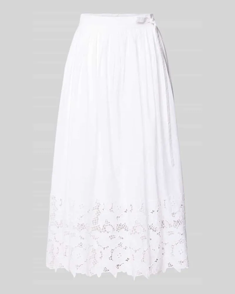 Oui  Midirock mit floraler Lochstickerei Weiss