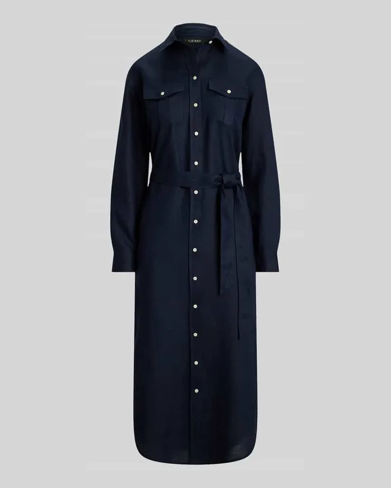 Ralph Lauren Schmales Midi Hemdblusenkleid aus reinem Leinen Marine