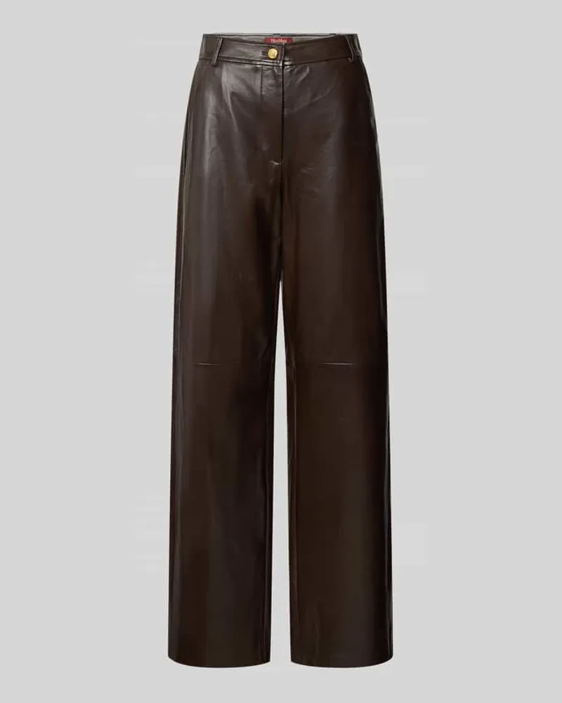 Max Mara Tapered Fit Lederhose aus echtem Lammleder Dunkelbraun