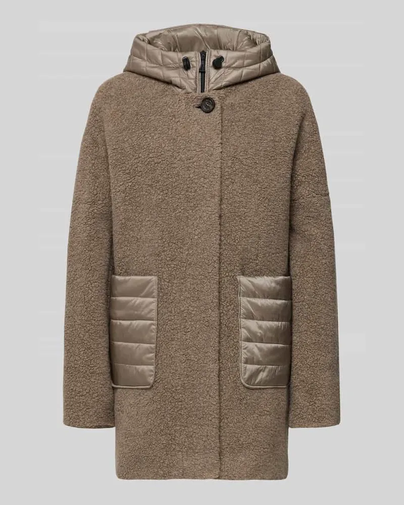 Gil Bret Teddyjacke aus Woll-Mix mit Kapuze und aufgesetzten Taschen Beige