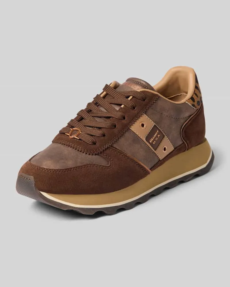 Blauer Sneaker aus Leder-Mix Modell 'MILLS Dunkelbraun
