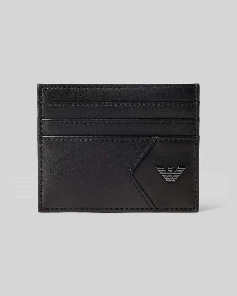 Emporio Armani Kartenetui aus Schafsnappa mit Label-Applikation Black