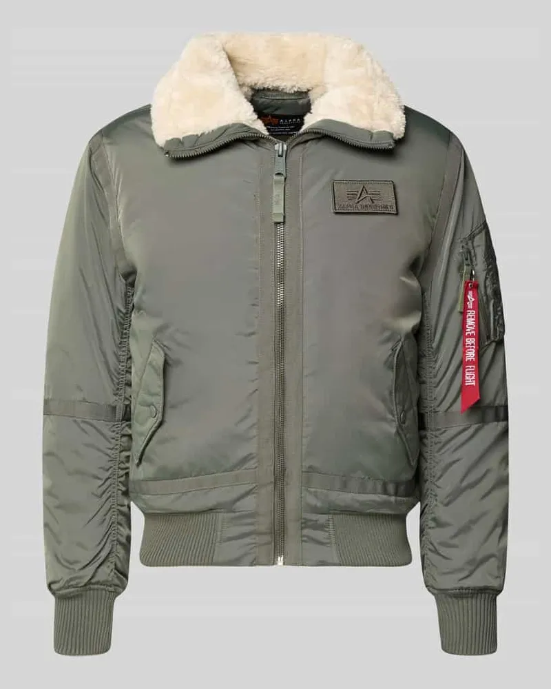 Alpha Industries Bomberjacke mit Label-Patch und Kentkragen Oliv