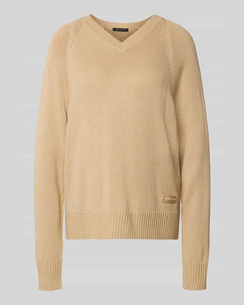 Armani Exchange Strickpullover aus Lanawoll-Mix mit V-Ausschnitt Camel