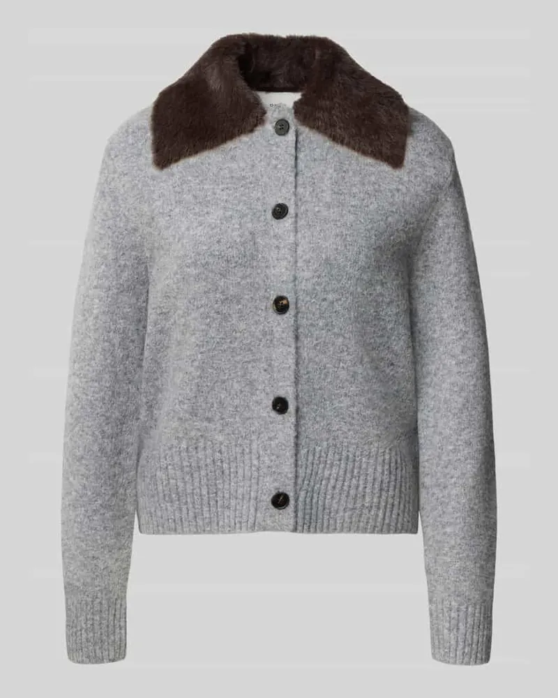 OPUS Strickjacke aus Wollmix mit Webpelzkragen Modell 'Dofur Mittelgrau