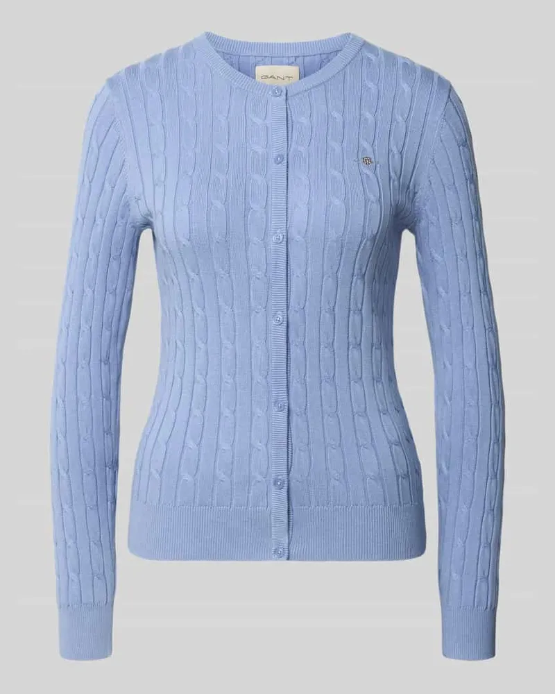 Gant Regular Fit Strickjacke aus Baumwoll-Mix Hellblau