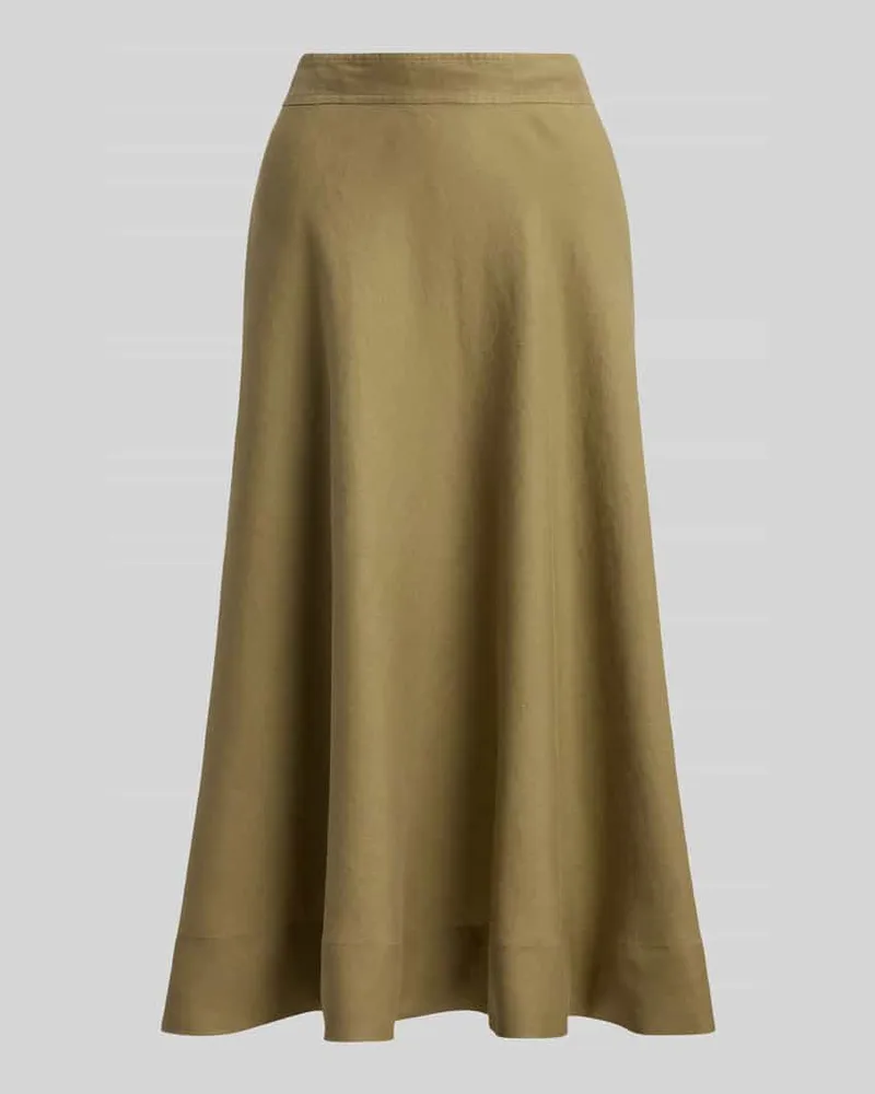 Ralph Lauren A-Linie Midi-Rock aus reinem Leinen Modell 'BENICE Khaki
