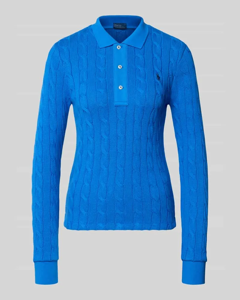 Ralph Lauren Strickpullover mit Zopfmuster und Polokragen Royal