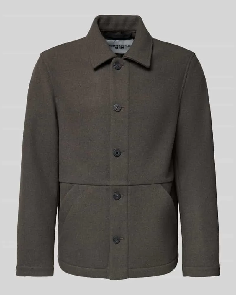Marc O'Polo Regular Fit Wolljacke mit Umlegekragen Dunkelbraun