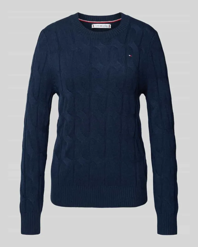 Tommy Hilfiger Regular Fit Strickpullover mit Zopf-Muster aus reiner Wolle Marine