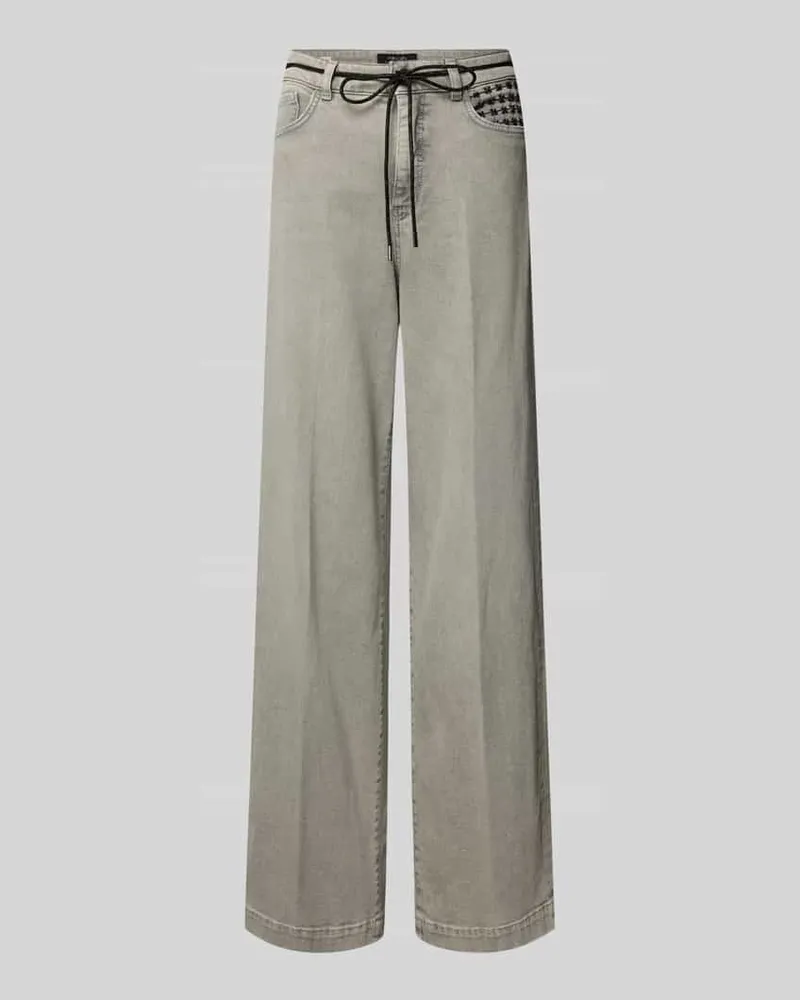 Marc Cain Relaxed Fit Jeans aus Baumwoll-Mix mit Stoffgürtel Hellgrau