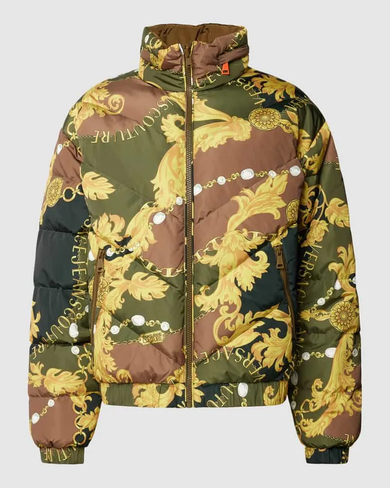 Versace Jeans Steppjacke mit Allover-Label-Muster Oliv