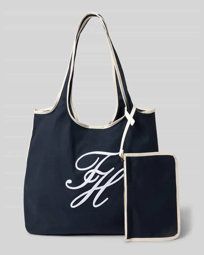 Tommy Hilfiger Strandtasche aus Baumwoll-Leinen-Mix Dunkelblau