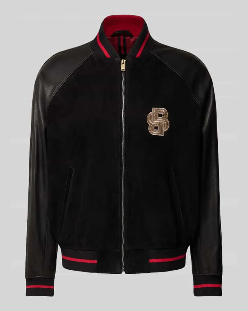 HUGO BOSS Lederjacke mit Reißverschluss Modell 'Menit Black