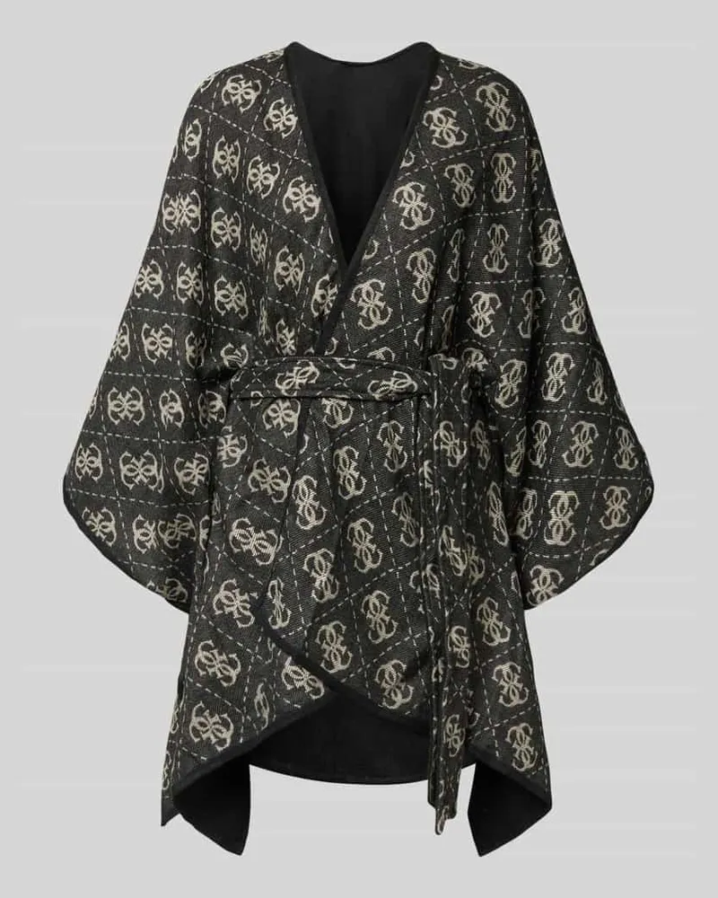 Guess Poncho mit Logo-Muster und Bindegürtel Black