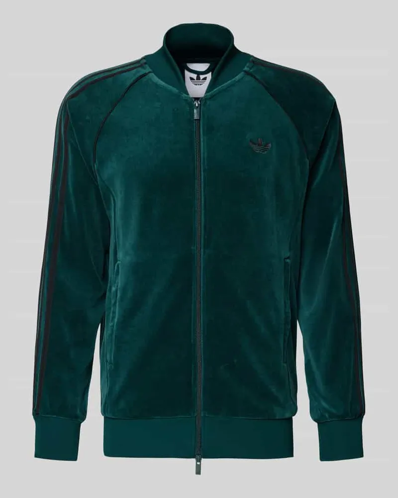 adidas Slim Fit Sweatjacke mit Logo-Stitching Dunkelgruen