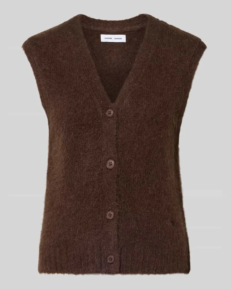 Samsøe & Samsøe Weste aus Alpaka-Mix mit V-Ausschnitt Modell 'JEANNE Dunkelbraun