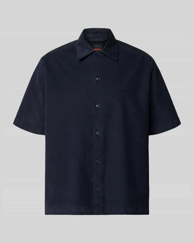 HUGO BOSS Regular Fit Cordhemd aus Baumwoll-Mix Modell 'LAKITH_M Marine