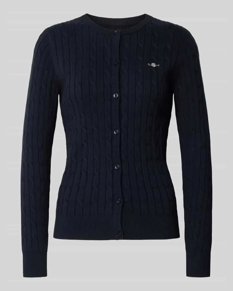 Gant Cardigan mit Zopfmuster und Logo-Stitching Dunkelblau