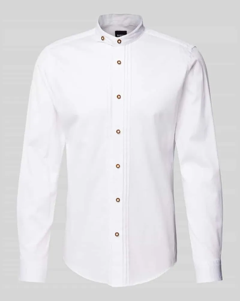 HUGO BOSS Slim Fit Business-Hemd mit Stehkragen Weiss