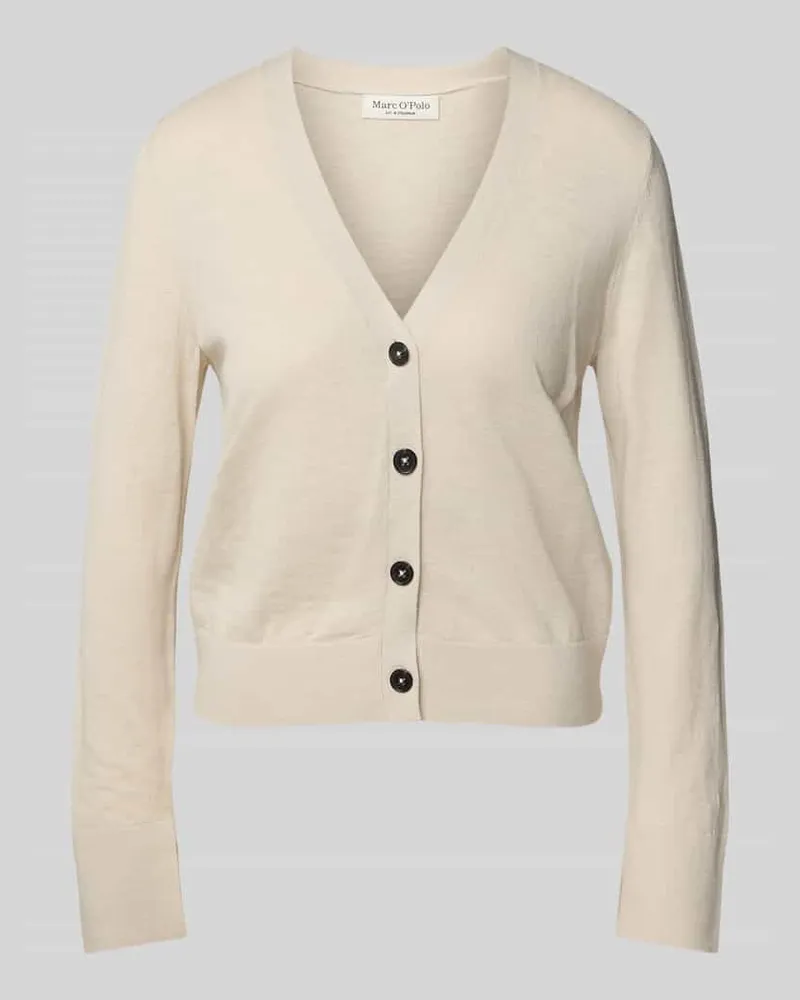 Marc O'Polo Slim Fit Strickjacke aus Baumwoll-Leinen-Mix Sand