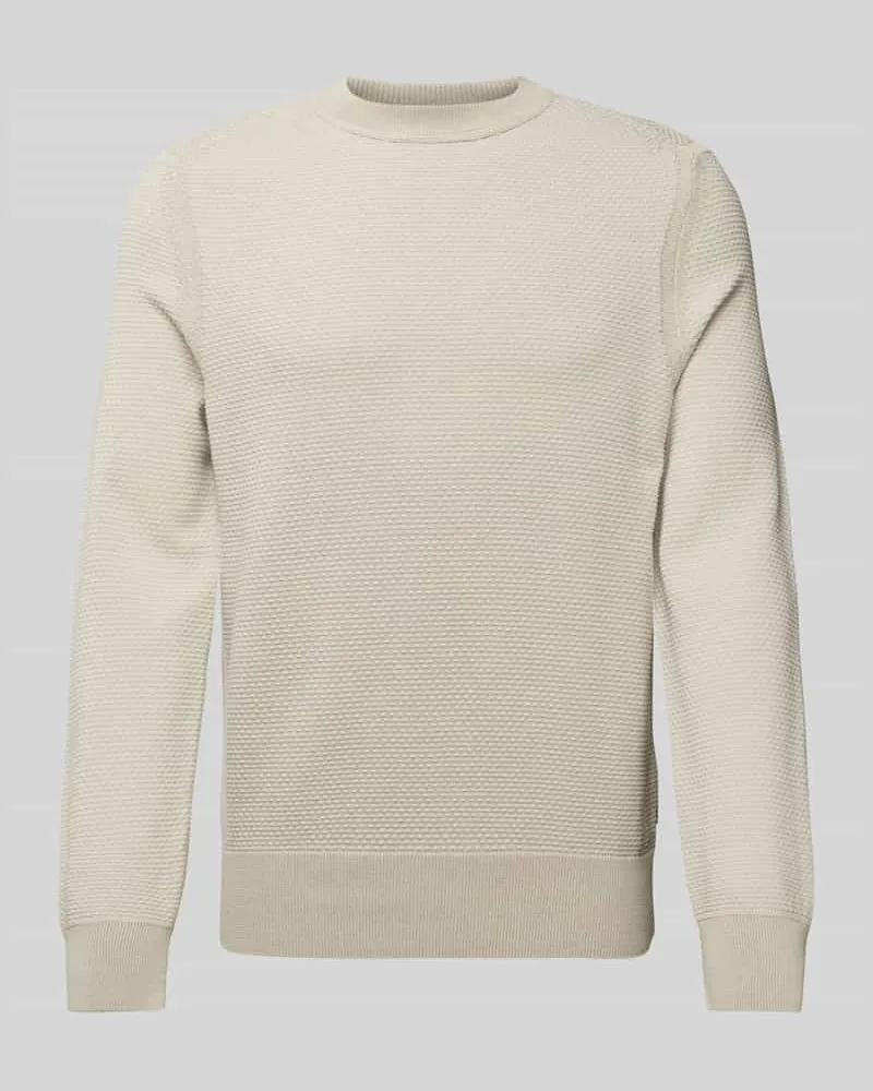 HUGO BOSS Strickpullover mit Strukturmuster Modell 'Kaponski Beige