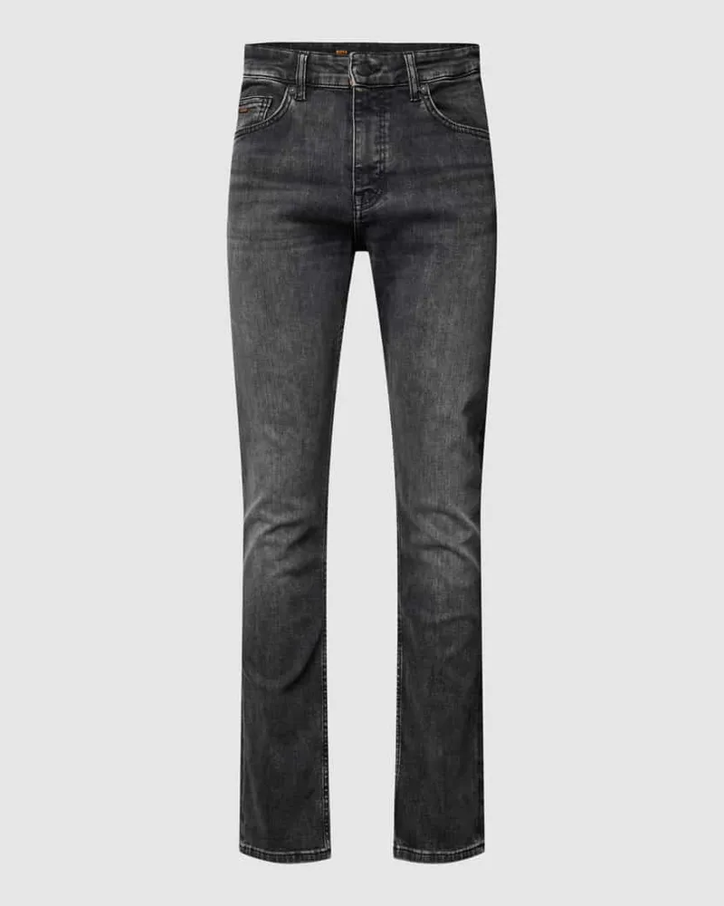 HUGO BOSS Slim Fit Jeans mit Label-Detail Modell 'Delaware Dunkelgrau