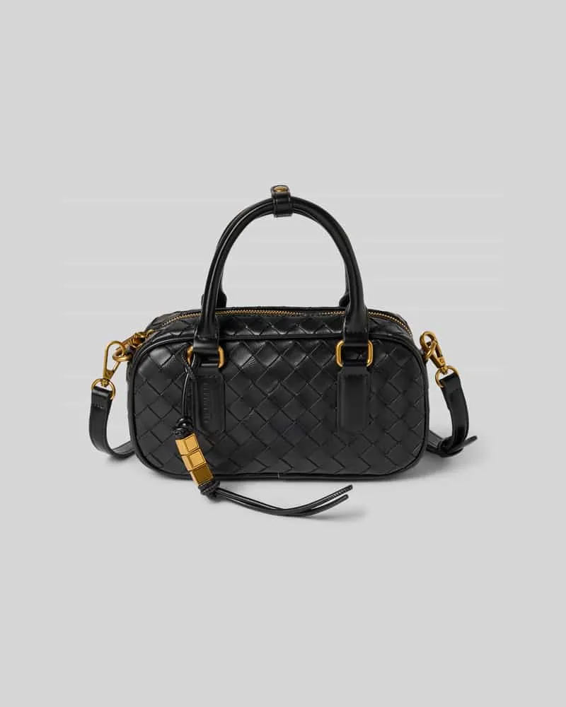 SEIDENFELT Handtasche in Flecht-Optik Modell 'KINNA BOWLING BAG Black