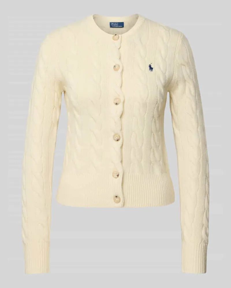 Ralph Lauren Strickjacke aus Leinen-Kaschmir-Mix mit Zopfmuster Offwhite