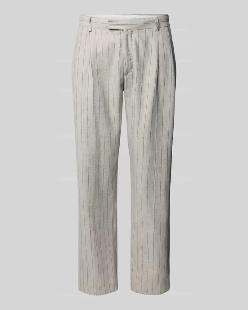 Selected Homme Regular Fit Leinenhose mit Bundfalten Hellbraun