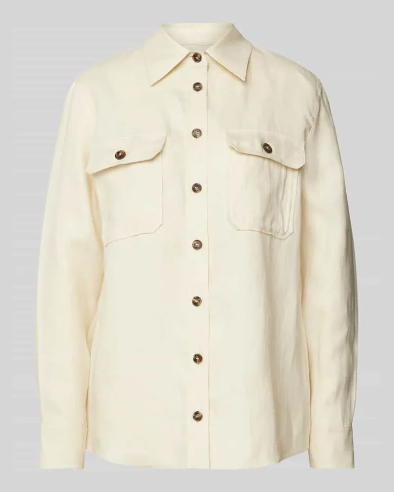 Max Mara Regular Fit Hemdbluse aus reinem Leinen Modell 'VALDA Offwhite