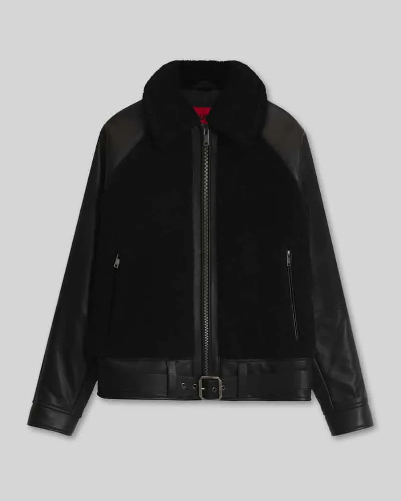 HUGO BOSS Lederjacke aus Lammnappa mit Schnalle Modell 'Laran Black