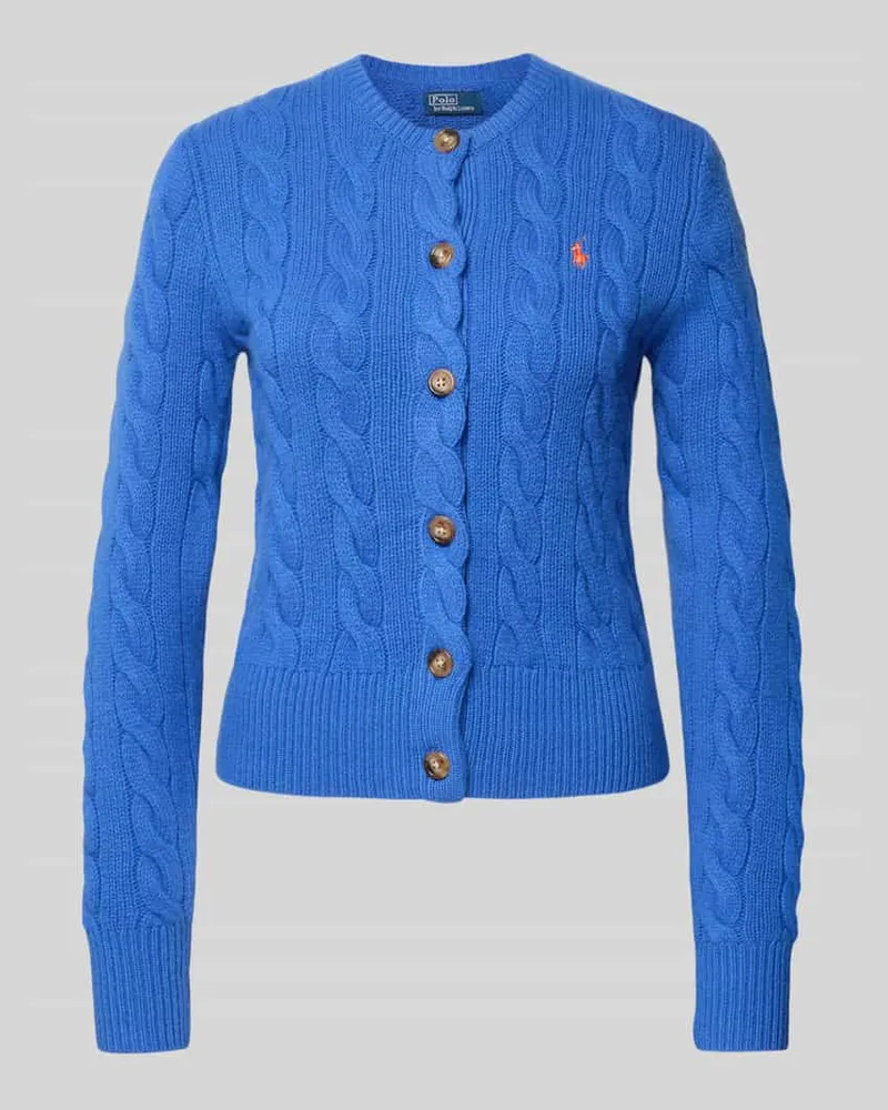 Ralph Lauren Strickjacke aus Leinen-Kaschmir-Mix mit Zopfmuster Hellblau