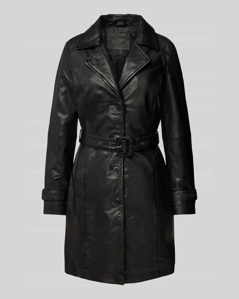 Mauritius Trenchcoat aus echtem Leder mit Taillengürtel Modell 'Leonne Black