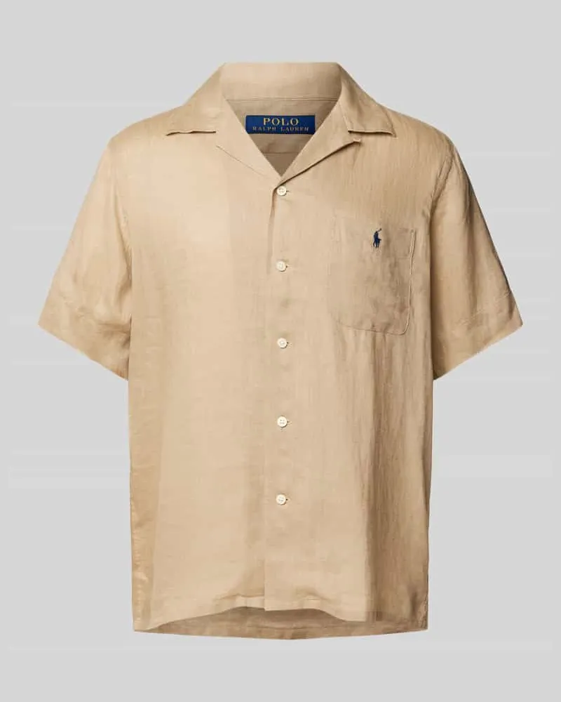 Ralph Lauren Custom Fit Leinenhemd mit Resortkragen Camel