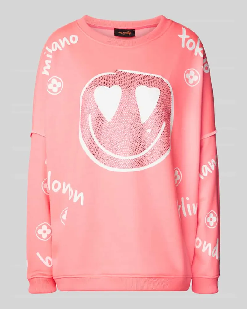 Miss Goodlife Oversized Sweatshirt mit Ziersteinbesatz Neon