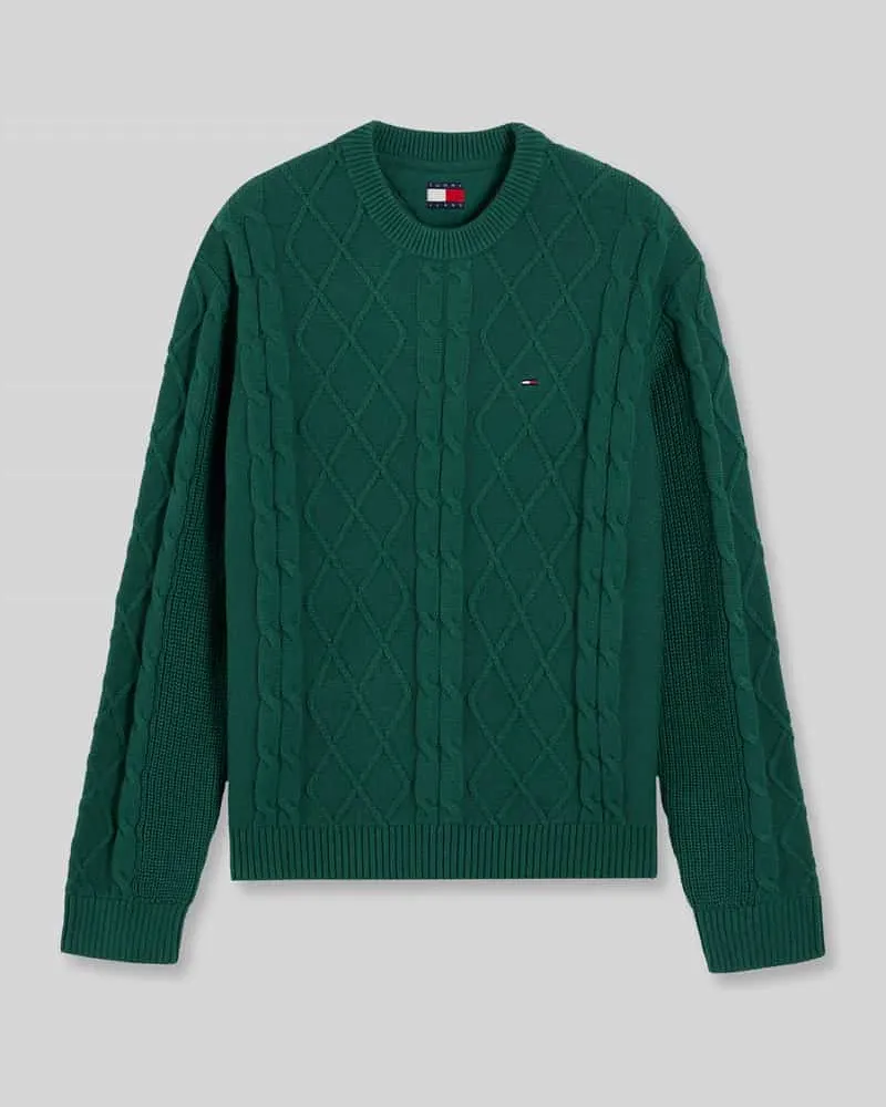 Tommy Hilfiger Regular Fit Pullover aus reiner Baumwolle mit Logo-Stitching Dunkelgruen