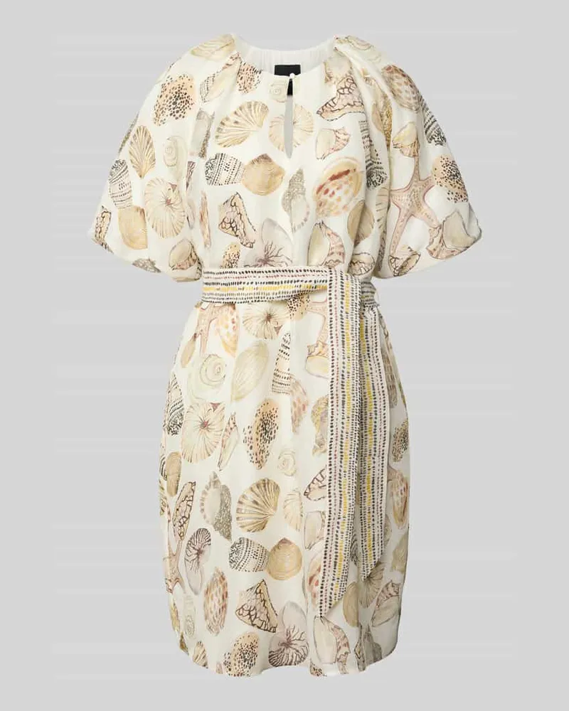Marc Cain Knielanges Kleid aus Viskose mit Bindegürtel Offwhite