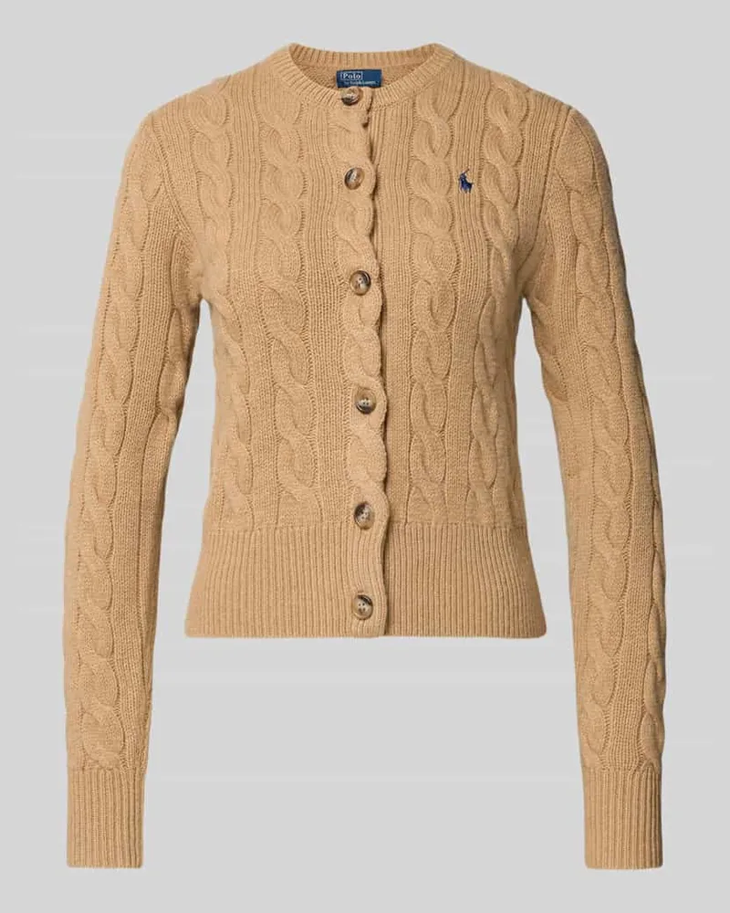 Ralph Lauren Strickjacke aus Leinen-Kaschmir-Mix mit Zopfmuster Camel