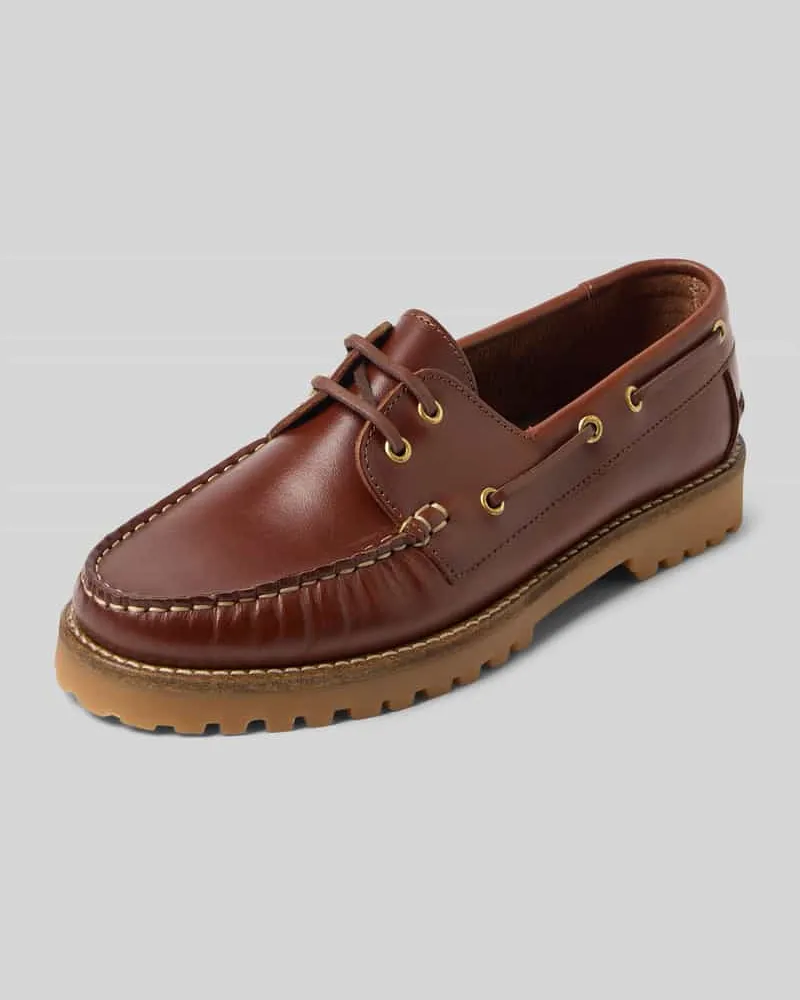 BIANCO. Slipper aus echtem Leder mit profilierter Sohle Mittelbraun