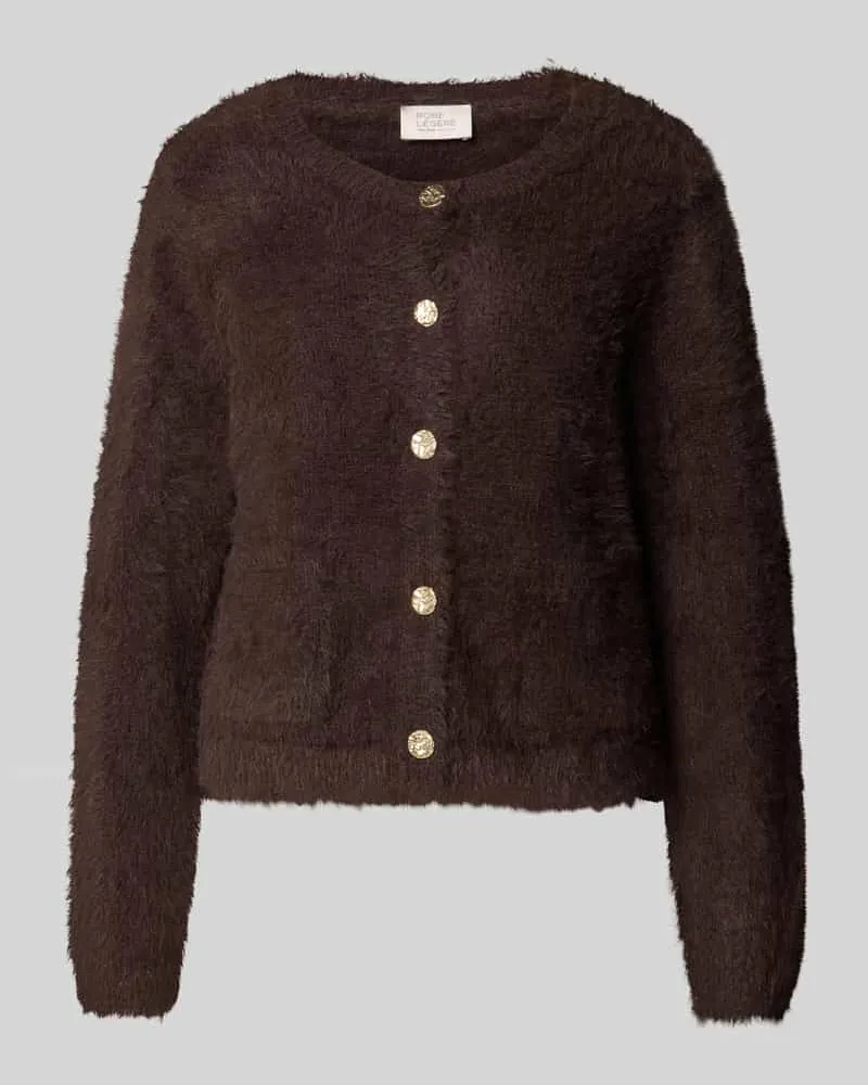 Vera Mont Regular Fit Strickjacke aus Baumwoll-Mix Dunkelbraun