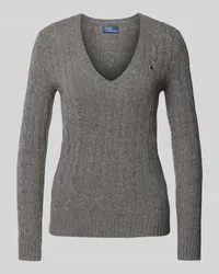 Ralph Lauren Strickpullover aus Wolle-Kaschmir-Mix mit Zopfmuster Mittelgrau