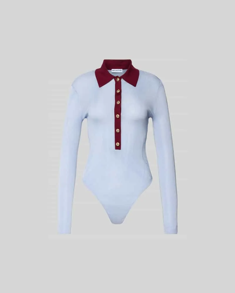 Self-Portrait Bodysuit mit Umlegekragen Hellblau