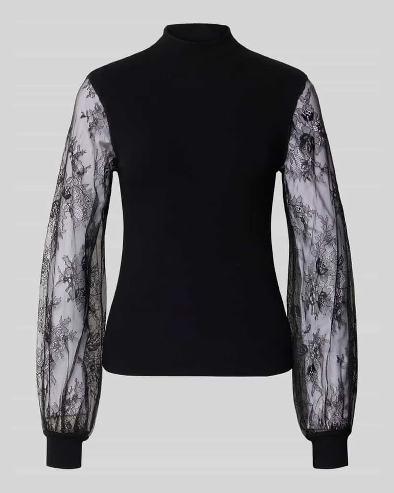 Oui  Pullover aus Viskose-Mix mit Ärmeln aus Spitze Black
