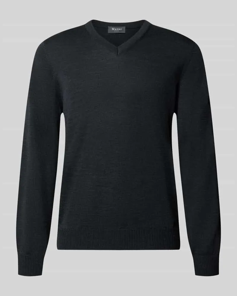 Maerz Regular Fit Strickpullover aus reiner Schurwolle mit V-Ausschnitt Anthrazit