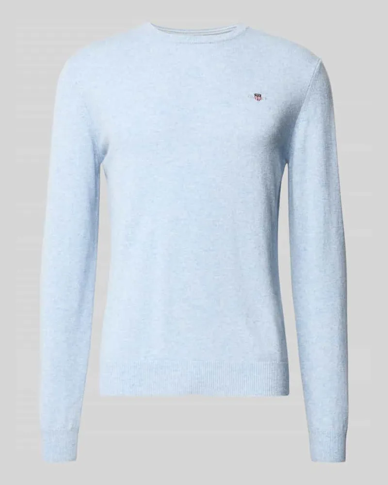 Gant Strickpullover aus reiner Lammwolle mit gerippten Abschlüssen Hellblau