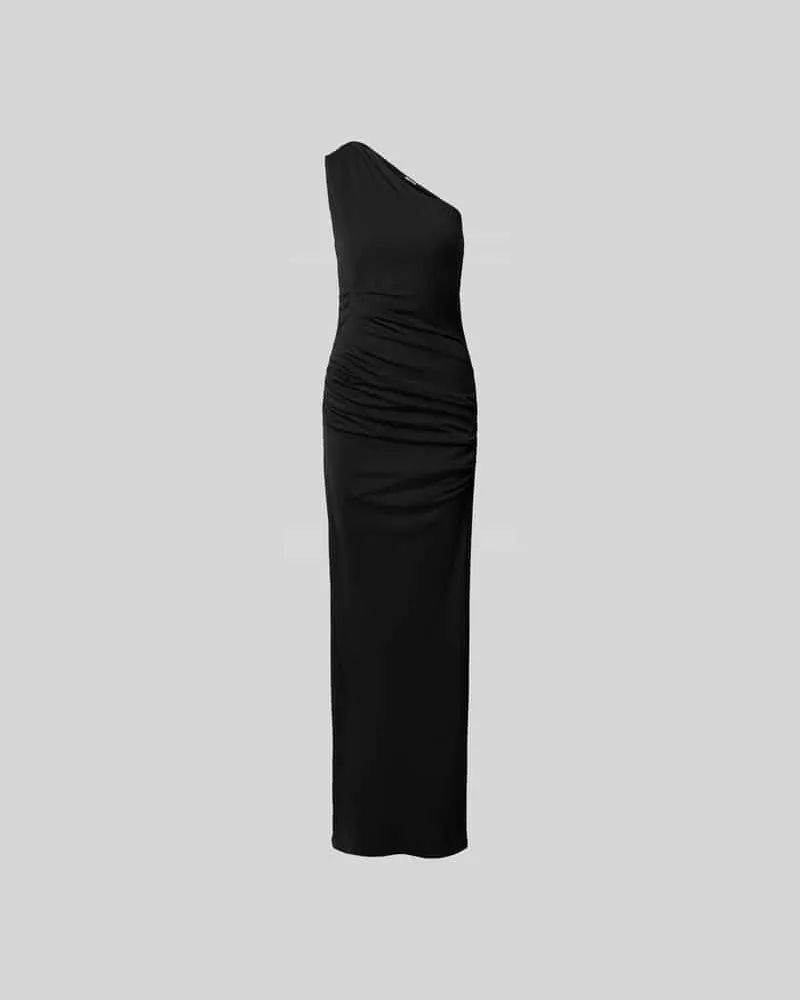 ROTATE Birger Christensen Midikleid mit One-Shoulder-Träger Black
