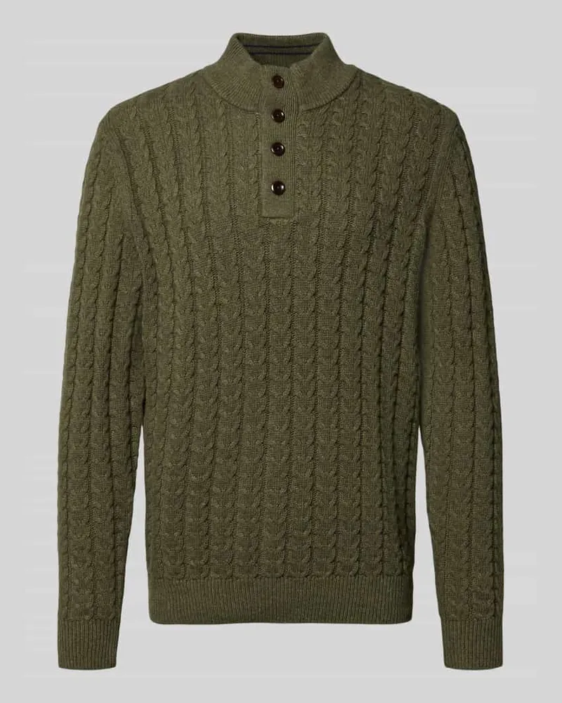 Fynch-Hatton Strickpullover mit gerippten Abschlüssen Oliv