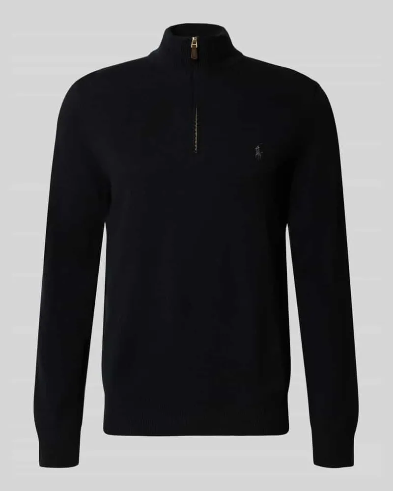 Ralph Lauren Strickpullover aus Wolle mit Stehkragen und Reißverschluss Black