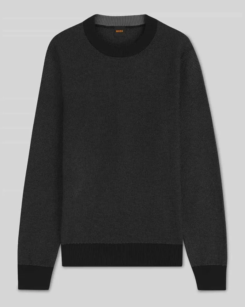 HUGO BOSS Regular Fit Strickpullover aus Baumwoll-Kapok-Mix Modell 'KLAPOK Black